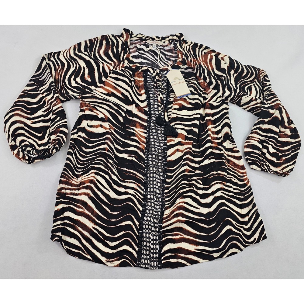 Casa Cabana Louisa shirt womens S Small brown zebra C2W23312RG rayon button $58